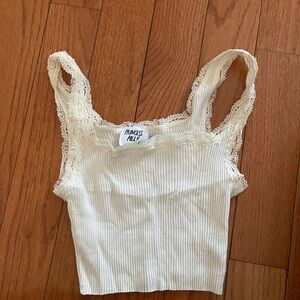 Princess Polly White Lace Trim Ribbed Tank Top